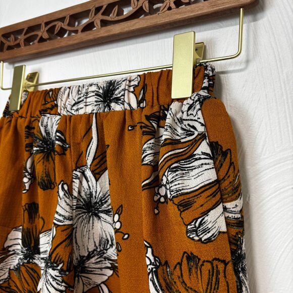 Floral Mustard Yellow Shorts Pull On Casual Elastic White/Gold Festival Boho S - Picture 2 of 4